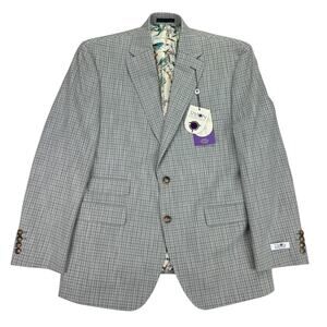 Tayion Mens Agordy Regular Fit Plaid Suit Jacket Gray Green 40S